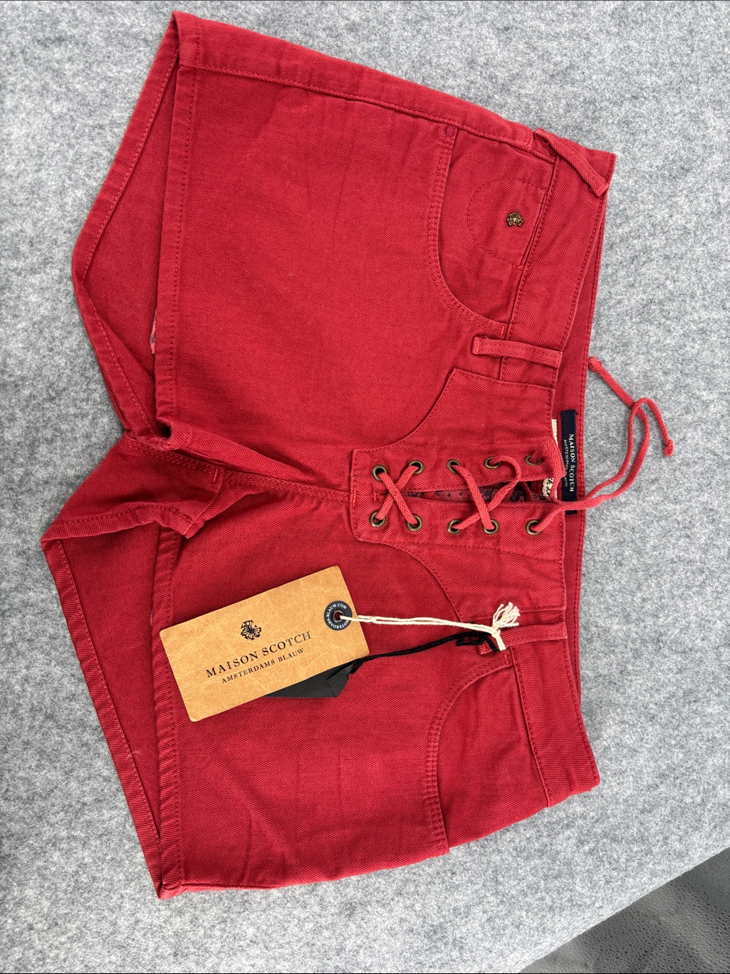 Maison Scotch Amsterdams Blauw Brick Red Lace Up Rare Shorts Nwt Size 26